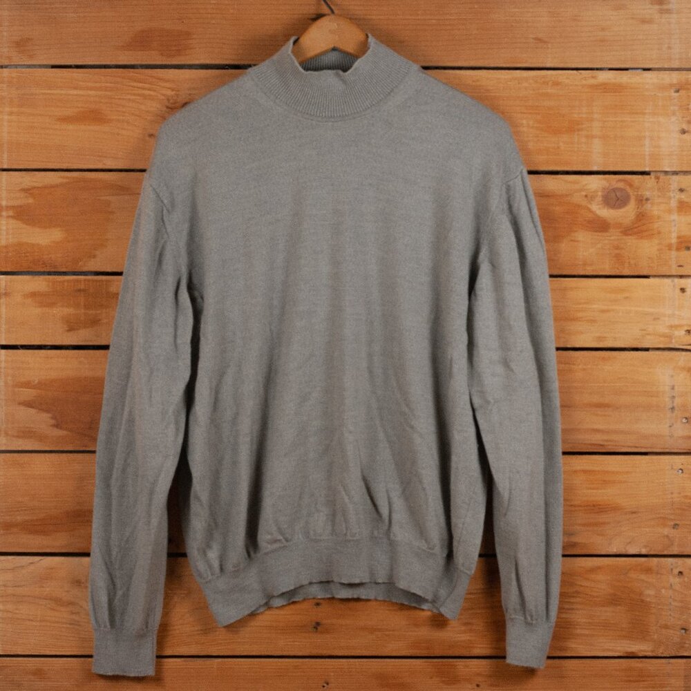 Alfani 100% Merino Wool Mock Neck Sweater In Light Grey - Men's XL Made In Italy